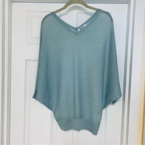 DKNYC Semi Sheer Sparkle Batwing Sleeves Viscose Top Light Blue color Size M